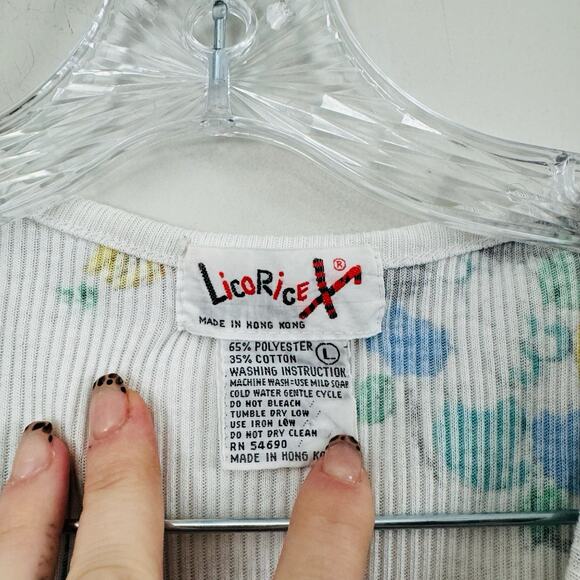 Licorice X White Ribbed Fruit Print Short Sleeve Shirt Girls Size L - Picture 3 of 7